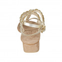 Woman's thong sandal in platinum laminated leather with rhinestones and strap heel 3 - Available sizes:  42, 46