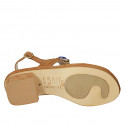 Sandalia de dedo en gamuza cognac con estrás para mujer tacon 3 - Tallas disponibles:  42