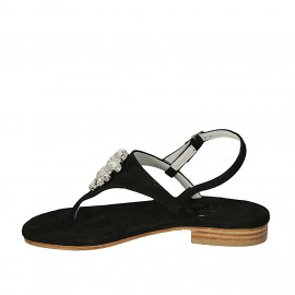 Woman's thong sandal in black suede with rhinestones heel 2 - Available sizes:  42, 45 2