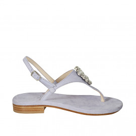 Sandalo infradito da donna in camoscio lilla con strass tacco 2 - Misure disponibili: 46