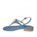 Woman's thong sandal in blue suede with rhinestones heel 2 - Available sizes:  45