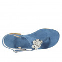Woman's thong sandal in blue suede with rhinestones heel 2 - Available sizes:  45