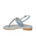 Woman's thong sandal in blue leather with rhinestones heel 2 - Available sizes:  42, 45