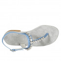 Woman's thong sandal in blue leather with rhinestones heel 2 - Available sizes:  42, 45