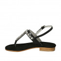 Woman's thong sandal with rhinestones in black leather heel 2 - Available sizes:  42