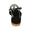 Woman's thong sandal with rhinestones in black leather heel 2 - Available sizes:  42
