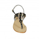 Sandalo infradito in pelle nera con strass tacco 2 - Misure disponibili: 42