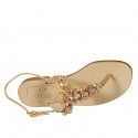 Sandalo infradito da donna in pelle beige con strass tacco 2 - Misure disponibili: 42