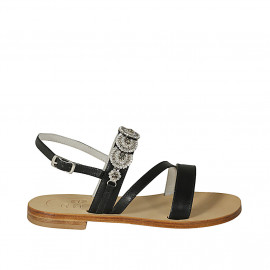 Woman's sandal with rhinestones in black leather heel 2 - Available sizes:  33, 42
