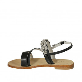 Woman's sandal with rhinestones in black leather heel 2 - Available sizes:  33, 42 2