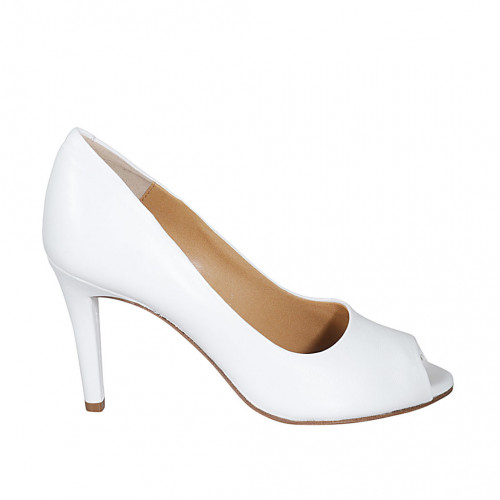 Chaussure ouverte pour femmes en cuir blanc talon 9 - Pointures disponibles:  31, 34, 43