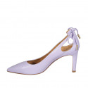 Woman's pointy pump with lace in lilac leather heel 8 - Available sizes:  31, 32, 42