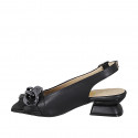 Woman's sandal with chain and fringes in black leather heel 4 - Available sizes:  32, 34
