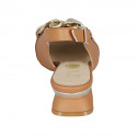 Woman's sandal with chain and fringes in cognac brown leather heel 4 - Available sizes:  42