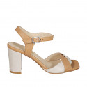 Sandalo da donna in pelle color cuoio e beige con cinturino tacco 8 - Misure disponibili: 42, 43
