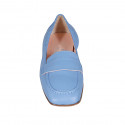 Woman's loafer with squared tip and elastic bands in light blue leather heel 1 - Available sizes:  32, 33, 42