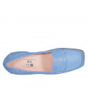 Mocassino con punta squadrata da donna in pelle azzurra con elastici tacco 1 - Misure disponibili: 32, 33, 42