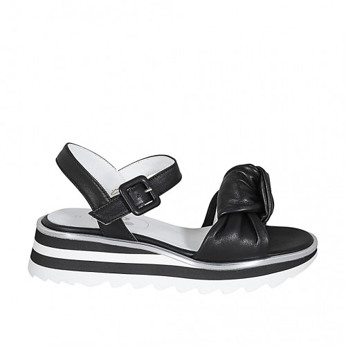 Sandalo da donna con cinturino e nodo in pelle nera zeppa 4 - Misure disponibili: 45