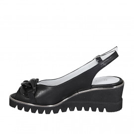 Sandale pour femmes en cuir noir avec chaîne talon compensé 5 - Pointures disponibles:  34, 42, 43 2