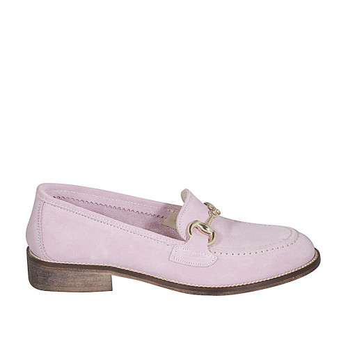 Mocassino da donna con accessorio in camoscio rosa tacco 3 - Misure disponibili: 32