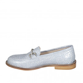 Mocassino da donna con accessorio in pelle stampata azzurra tacco 2 - Misure disponibili: 43 2