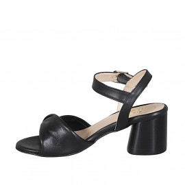 Woman's strap sandal in black leather heel 6 - Available sizes:  44 2