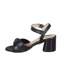 Sandale avec courroie pour femmes en cuir noir talon 6 - Pointures disponibles:  44