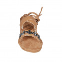 Sandalia en estilo gladiador con cordones y tachuelas para mujer en piel cognac tacon 2 - Tallas disponibles:  33, 34, 42, 43