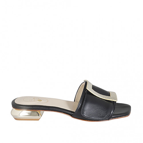 Mules pour femmes en cuir noir et imprimé lamé platine talon 2 - Pointures disponibles:  42