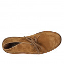 Men's laced ankle shoe in cognac brown suede - Available sizes:  46, 47, 48