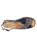 Sandalo da donna in camoscio blu e stampato multicolor zeppa 6 - Misure disponibili: 42, 44