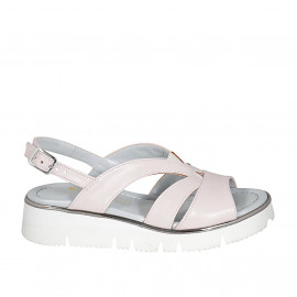 Sandalo da donna in pelle rosa con elastico zeppa 3 - Misure disponibili: 42