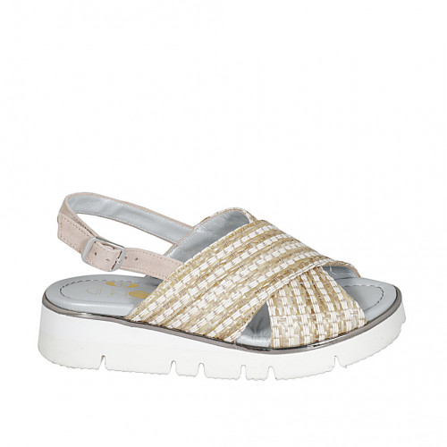Woman's sandal in beige raffia and...