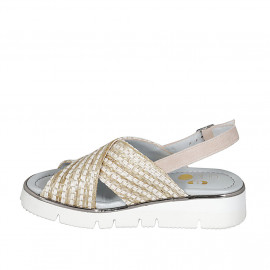 Sandale pour femmes en raphia et daim beige talon compensé 3 - Pointures disponibles:  42 2