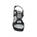 Woman's platform sandal in black leather and laminated fabric wedge heel 9 - Available sizes:  43, 45