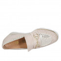 Mocassino da donna con accessorio e plantare estraibile in camoscio forato beige e stampato platino zeppa 4 - Misure disponibili: 31, 44