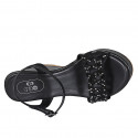 Woman's sandal in black leather with strap, rhinestones, platform and wedge heel 10 - Available sizes:  42, 44