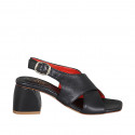 Sandale croisé pour femmes en cuir noir talon 5 - Pointures disponibles:  42, 44