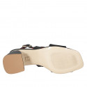 Woman's crossed sandal in black leather heel 5 - Available sizes:  42, 44