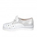 Woman's laced shoe in pierced white leather and silver laminated leather wedge heel 4 - Available sizes:  42, 43