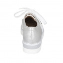 Woman's laced shoe in pierced white leather and silver laminated leather wedge heel 4 - Available sizes:  42, 43
