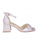 Zapato abierto para mujer con cinturon en piel y piel imprimida lilas tacon 6 - Tallas disponibles:  42