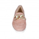 Woman's loafer in rose suede with chain wedge heel 1 - Available sizes:  42, 44