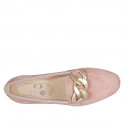 Woman's loafer in rose suede with chain wedge heel 1 - Available sizes:  42, 44