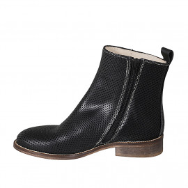 Woman's ankle boot with zipper in black pierced leather heel 3 - Available sizes:  32, 33 2