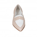 Mocasin à bout pointu pour femmes en cuir nue et blanc talon 2 - Pointures disponibles:  42