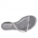 Woman's thong mules with rhinestones in steel grey laminated leather heel 2 - Available sizes:  42