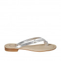 Sabot infradito con pietra strass da donna in pelle laminata argento tacco 2 - Misure disponibili: 42, 43