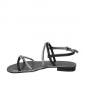 Woman's sandal with rhinestones in black and steel grey laminated leather heel 2 - Available sizes:  42