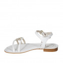 Woman's strap sandal in white leather and platinum laminated leather heel 2 - Available sizes:  42, 44